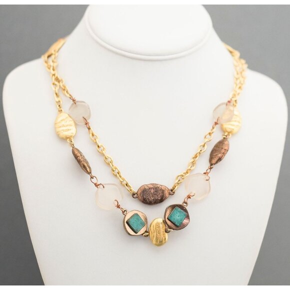 Vintage Boho Gold Tone Beaded Necklace 30 Inches G17 - Picture 1 of 4